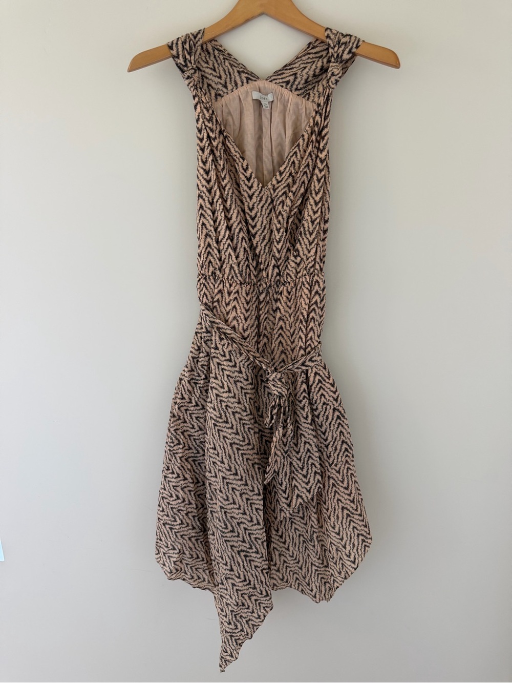 Joie Pharrah Dress in Beige and Black Chevron Pattern, Silk